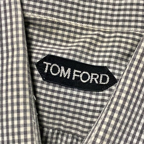 TOM FORD Gray White Cotton Micro Gingham Button Up Shirt - Picture 6 of 8